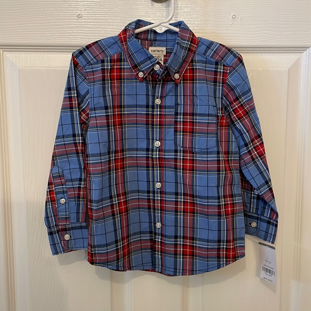 Carter’s Plaid Button Down Long Sleeve Shirt 3T NWT